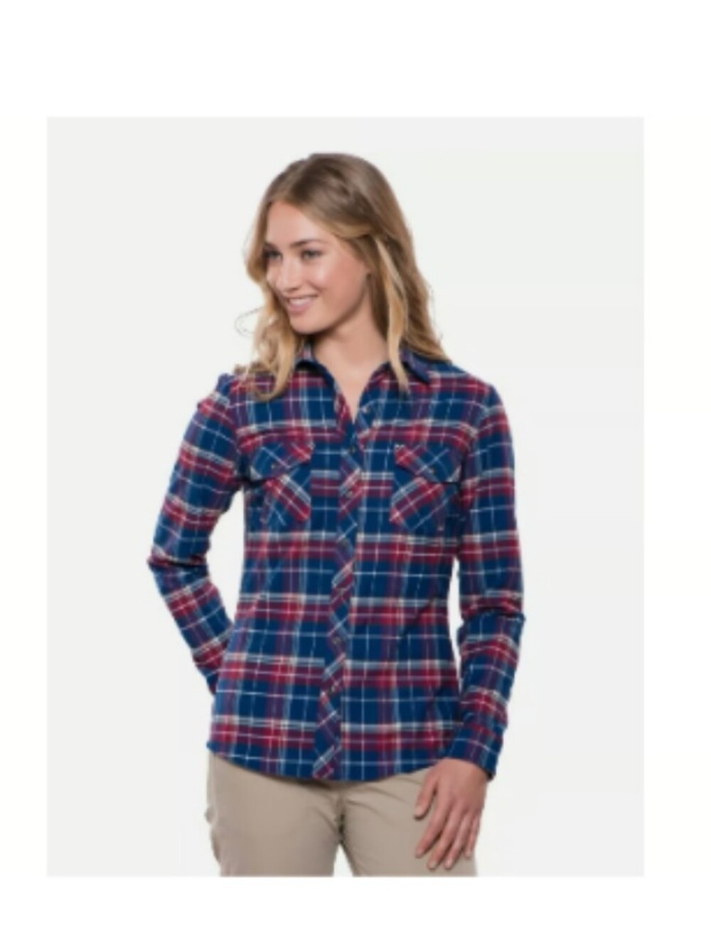 Kuhl Alina Flannel Shirt Womens Large Blue Plaid Long Sleeve Button Up Outdoor
